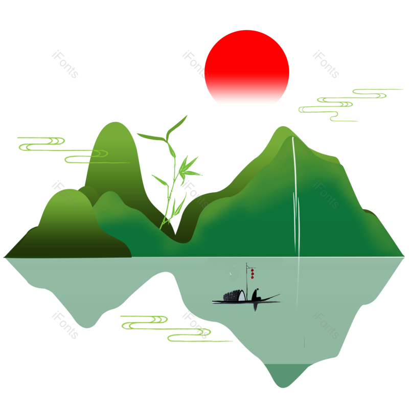 中国风图片,简约元素,竹子PNG,小船免抠素材